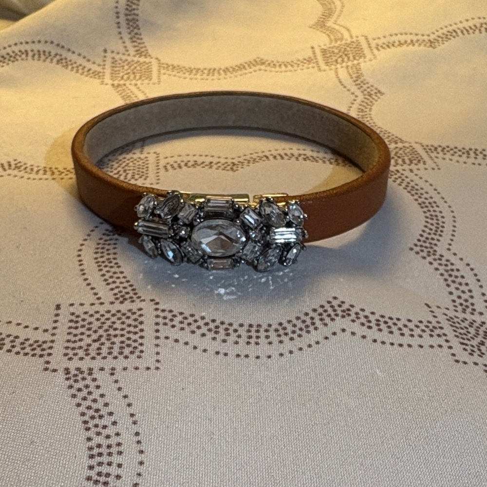 Fossil Brown leather bracelet/cuff with Crystal Embellishments